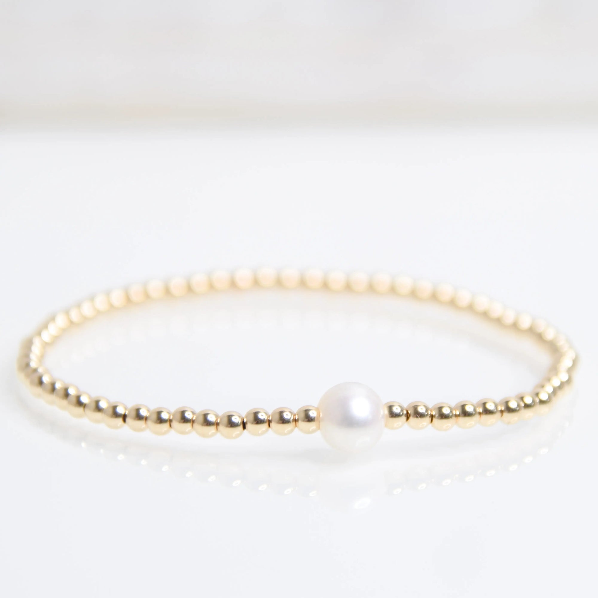Emily Anne 14K Gold Filled 3mm Elastic Bead Bracelet With Pearl