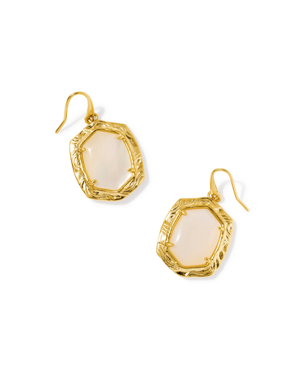 Tiger Striped Daphne Gold Drop Earring Natural Mother Of Pearl