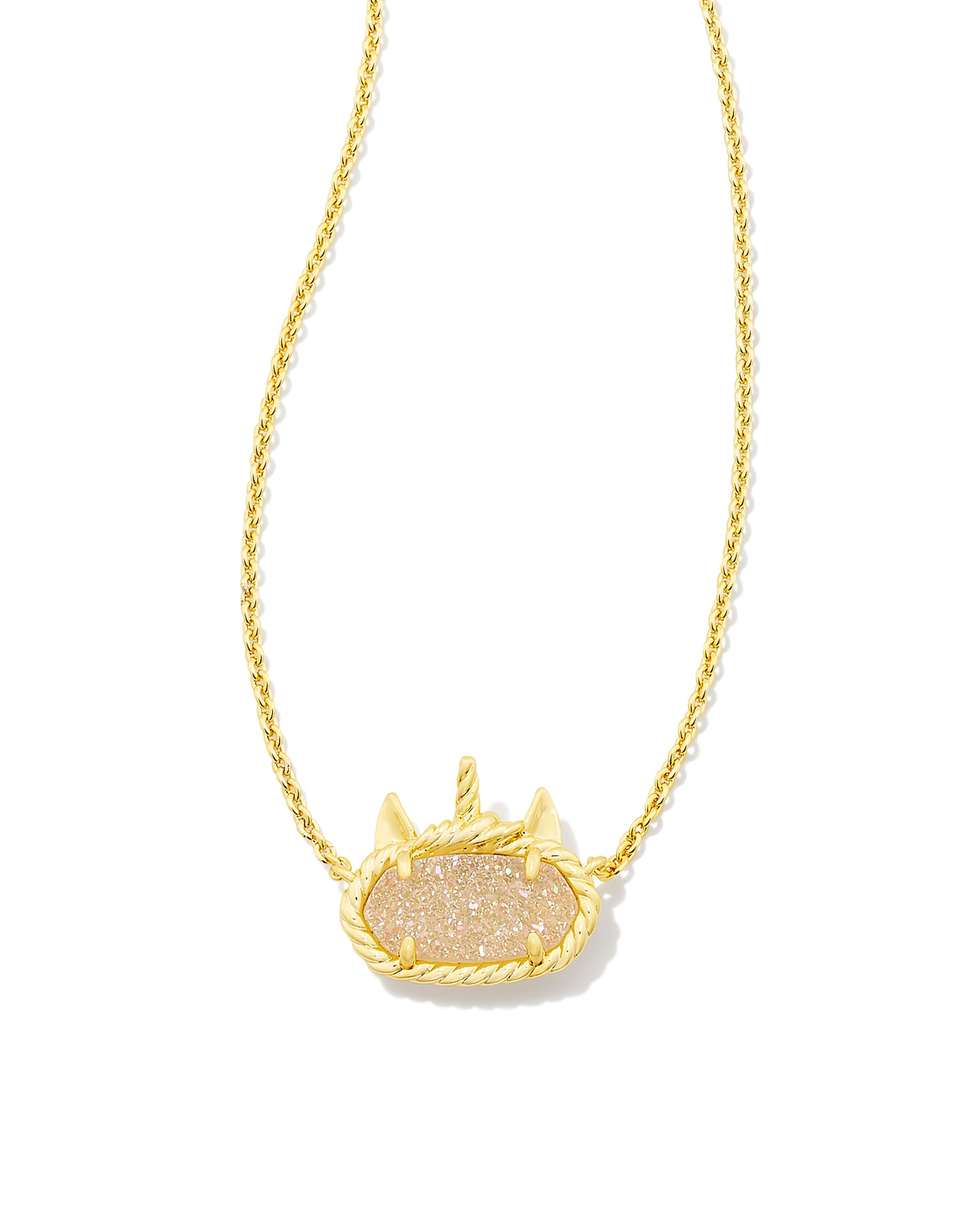 Elisa Unicorn Gold Short Pendant Necklace in Iridescent Drusy