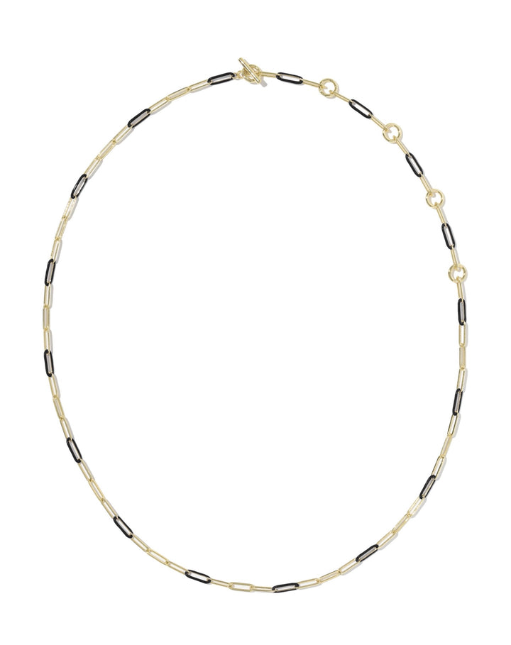 Courtney Gold Enamel Link and Chain Necklace Black Enamel
