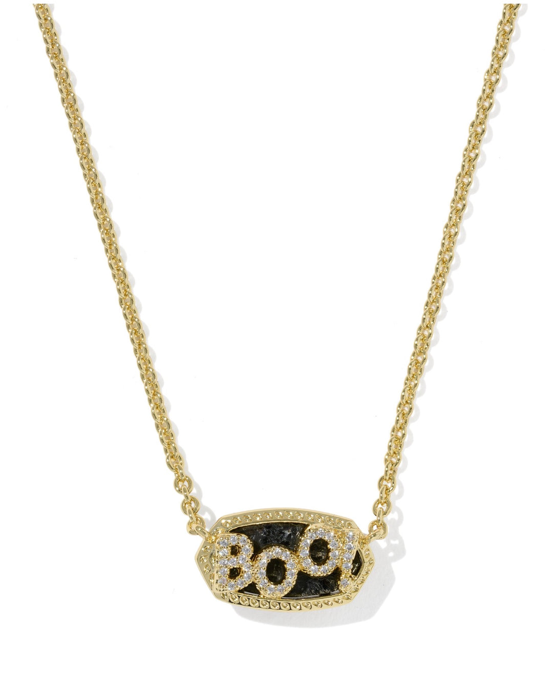 Elisa Gold Boo Short Pendant Necklace Black Granite