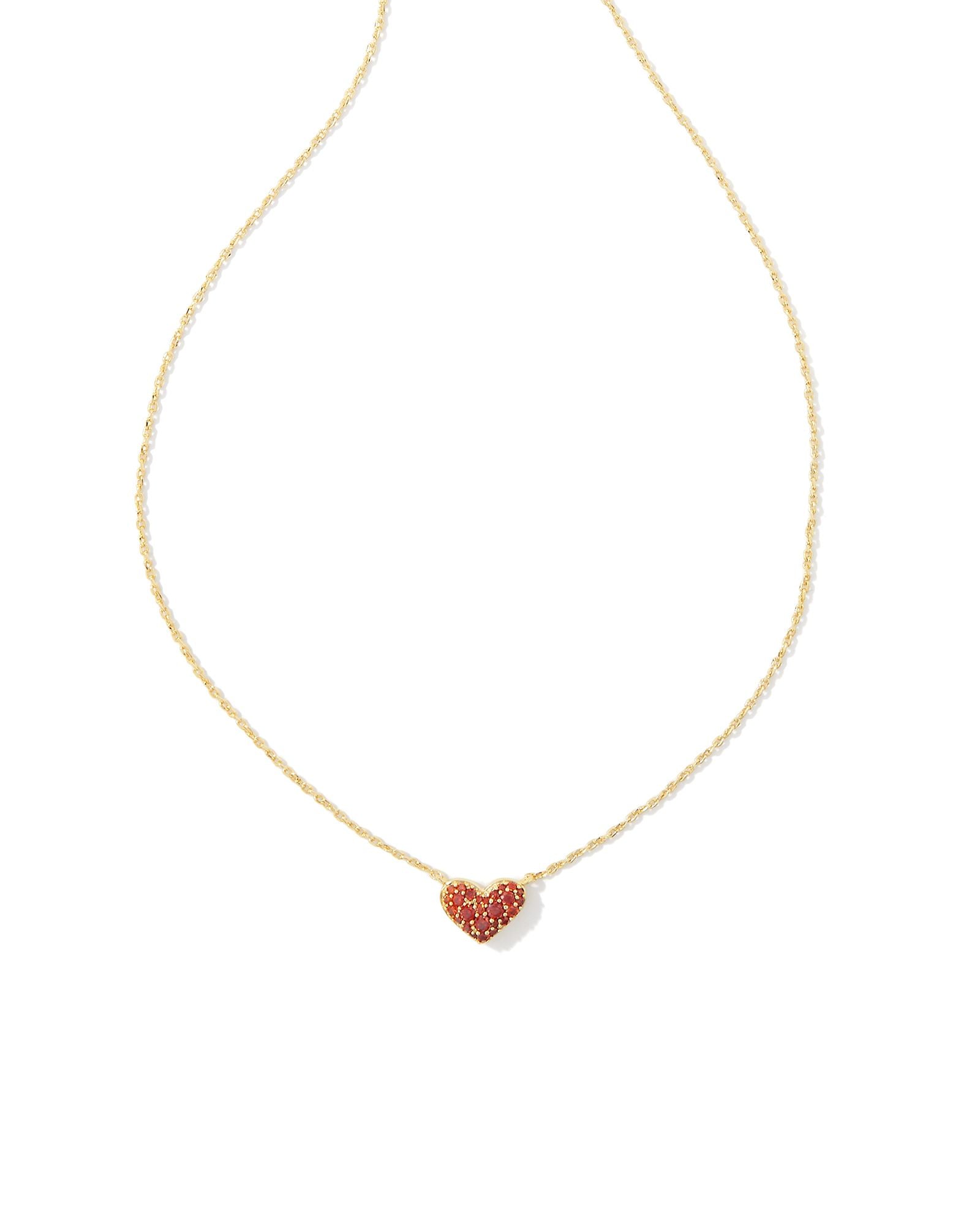 Ari Pave Crystal Heart Necklace Gold Red Crystal