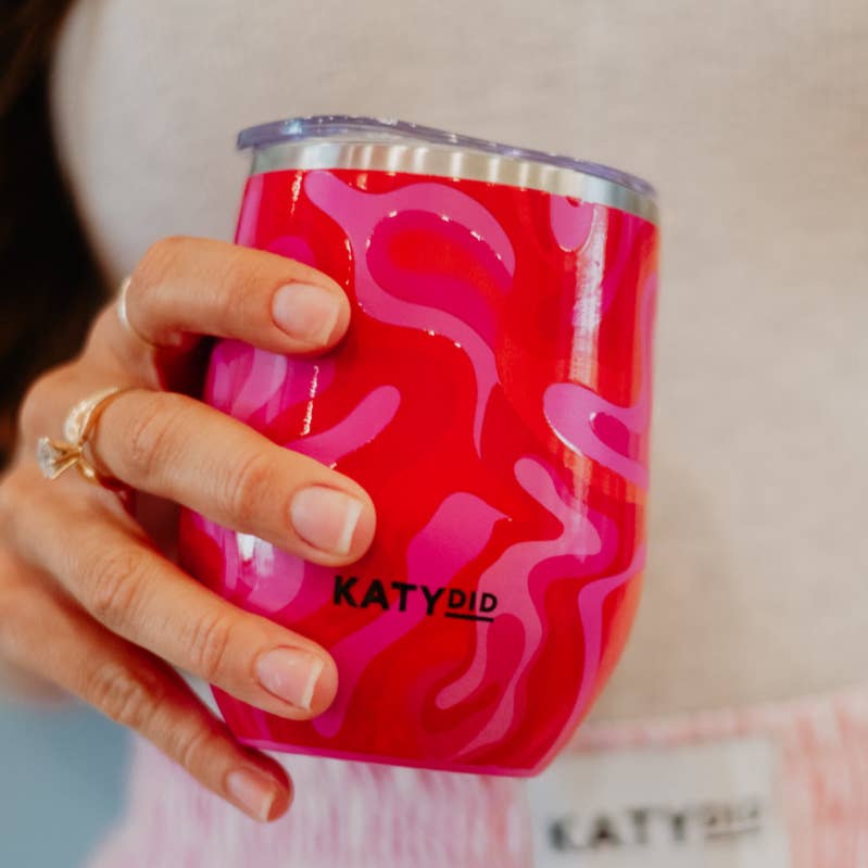 Hot Pink Retro Swirl Stemless Wine Tumbler: Hot Pink