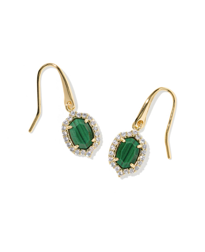 Daphne Crystal Frame Gold Drop Earrings Green Malachite