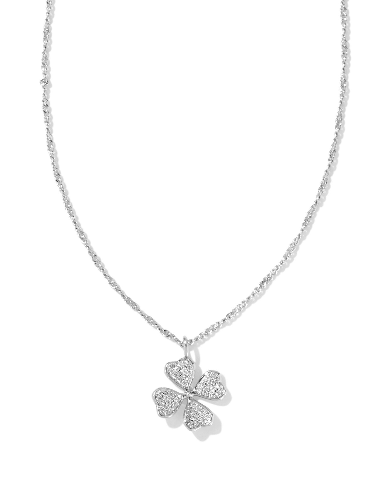 Clover Silver Crystal Pendant Necklace