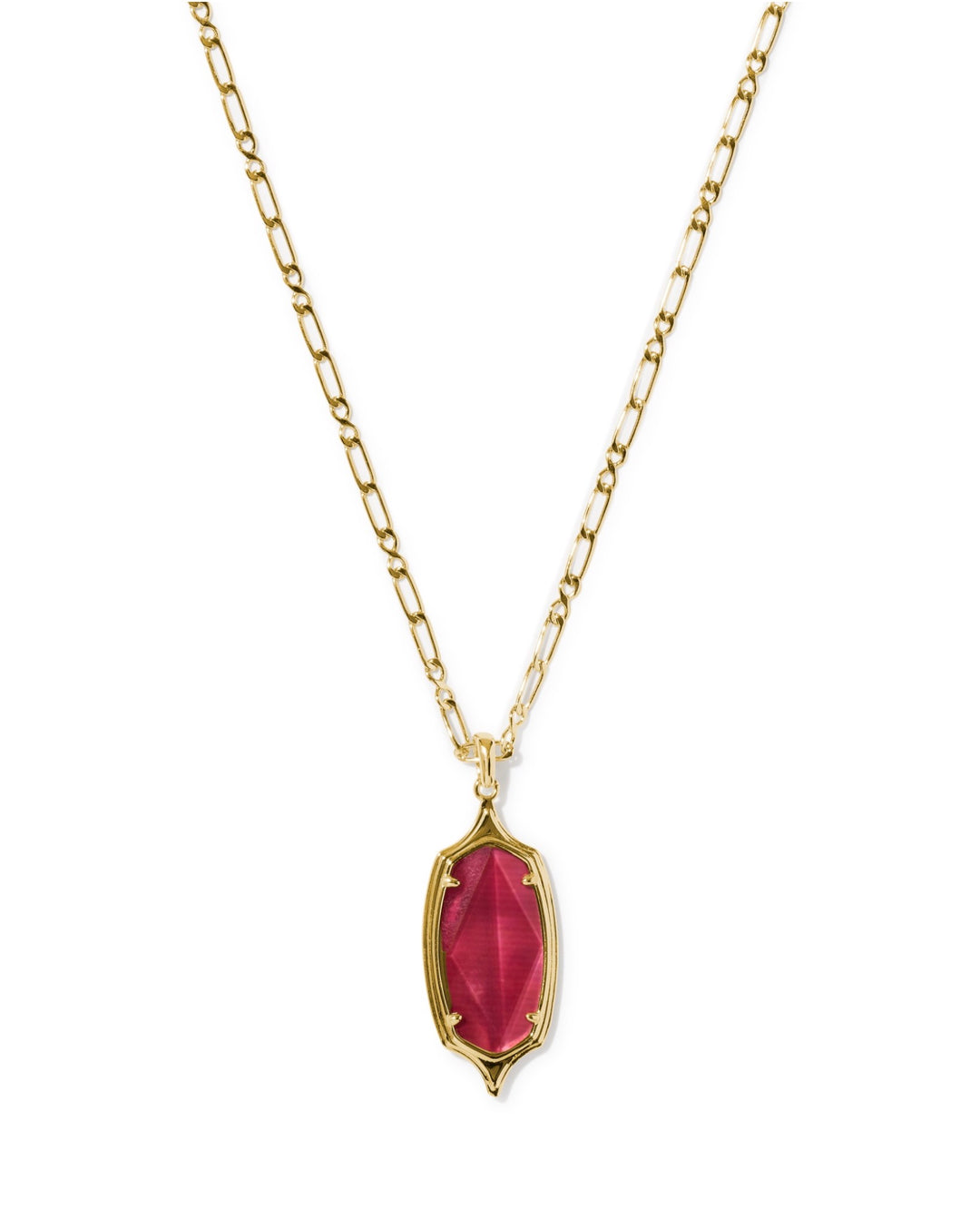 Dani Stepped Frame Gold Long Pendant Necklace Dark Pink Illusion