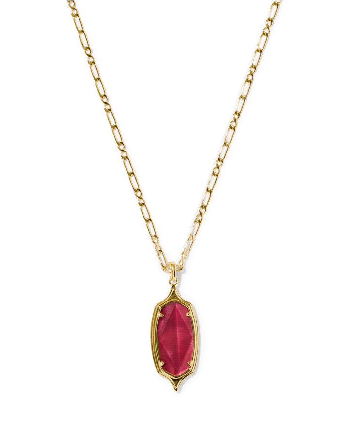 Dani Stepped Frame Gold Long Pendant Necklace Dark Pink Illusion