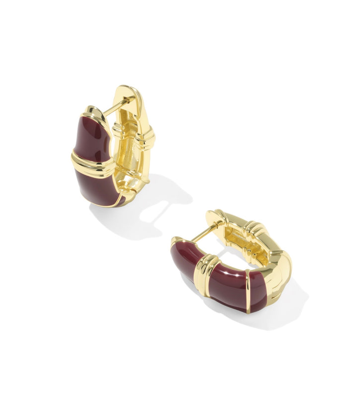 Courtney Gold Enamel Huggie Earrings Burgundy Enamel
