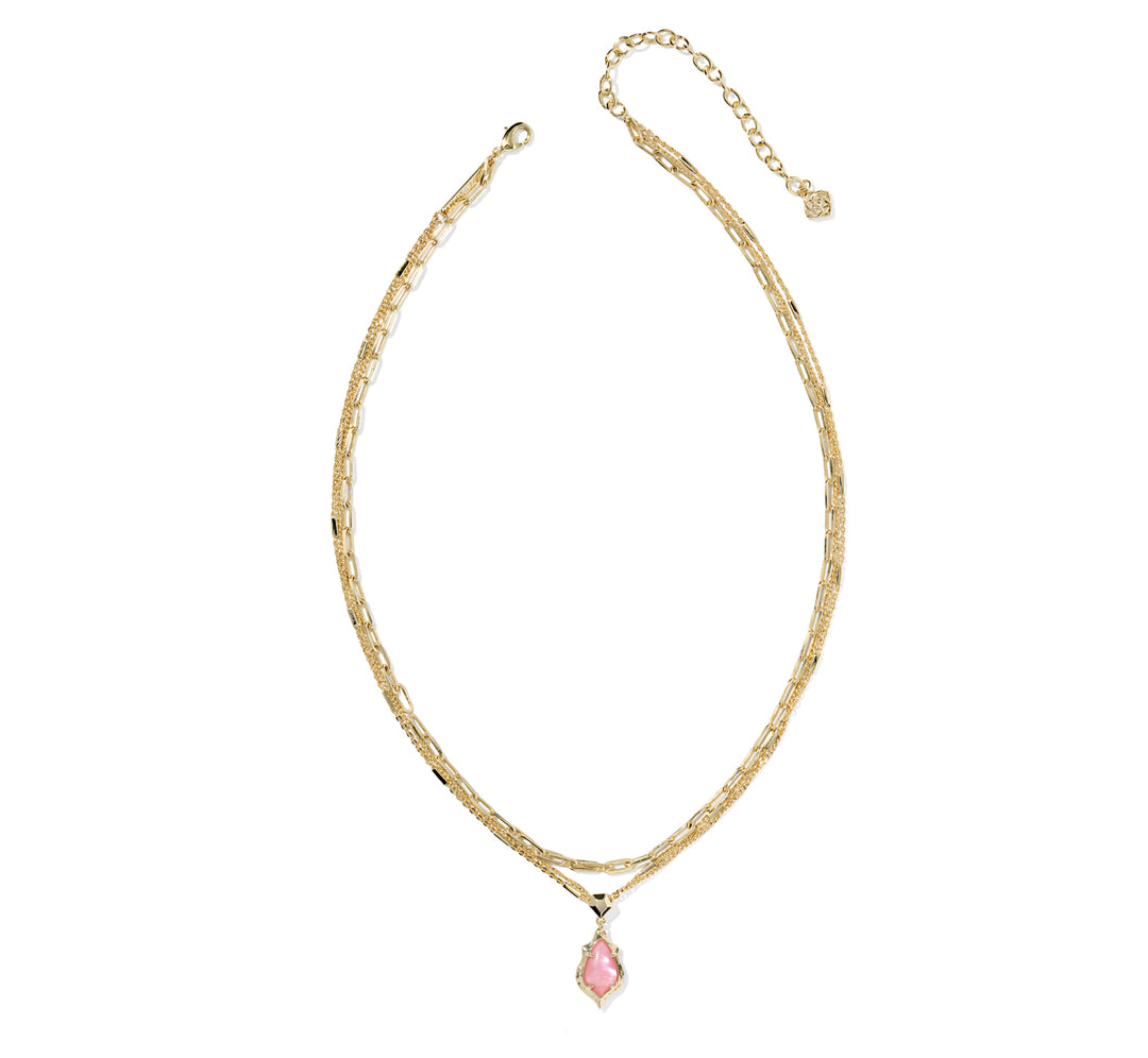 Kendra Scott- Adriana Scallop Frame Multi Strand Necklace Gold Light Pink Iridescent Abalone