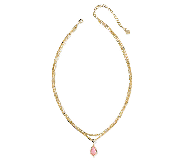 Kendra Scott- Adriana Scallop Frame Multi Strand Necklace Gold Light Pink Iridescent Abalone