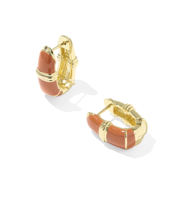 Courtney Gold Enamel Huggie Earrings Dark Orange Enamel
