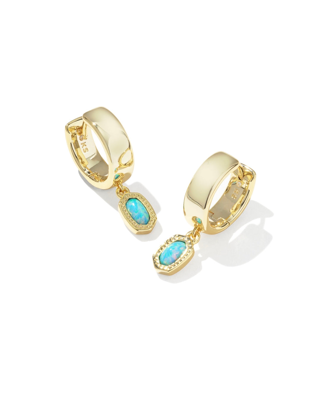 Mini Ellie Gold Blue Lab Grown Opal Wide Huggie Earrings