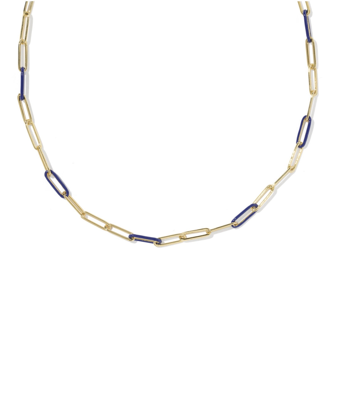 Courtney Gold Enamel Link and Chain Necklace Dark Blue Enamel