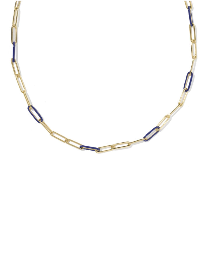 Courtney Gold Enamel Link and Chain Necklace Dark Blue Enamel