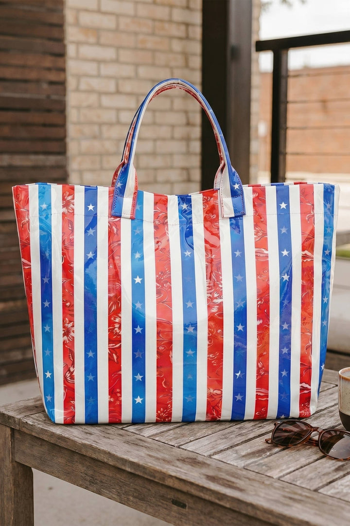 66 Patriotic Stars and Stripes Pattern Vinyl Glossy Tote Bag