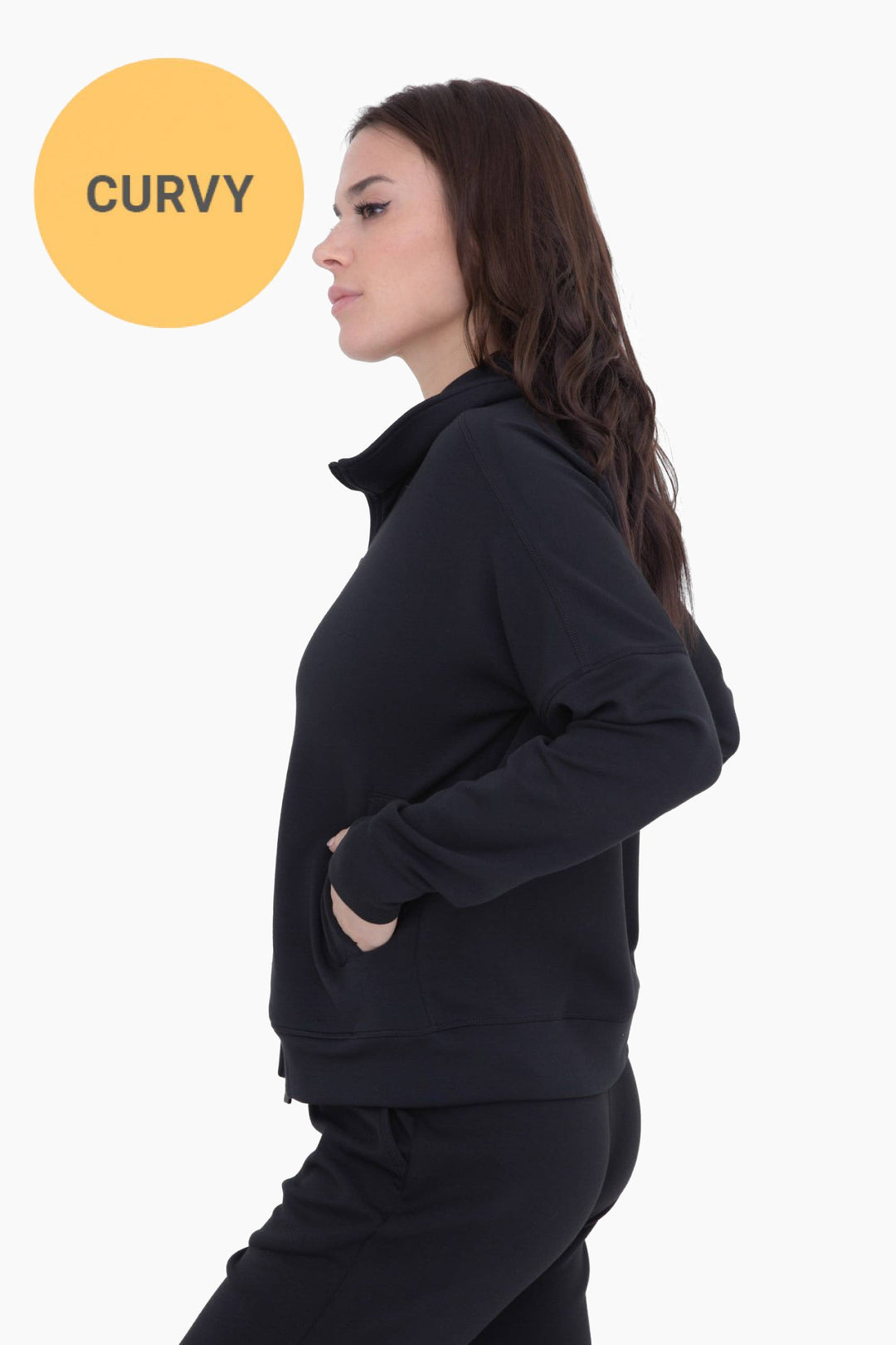 CURVY Modal-Blend Zip-Up Jacket: BLACK