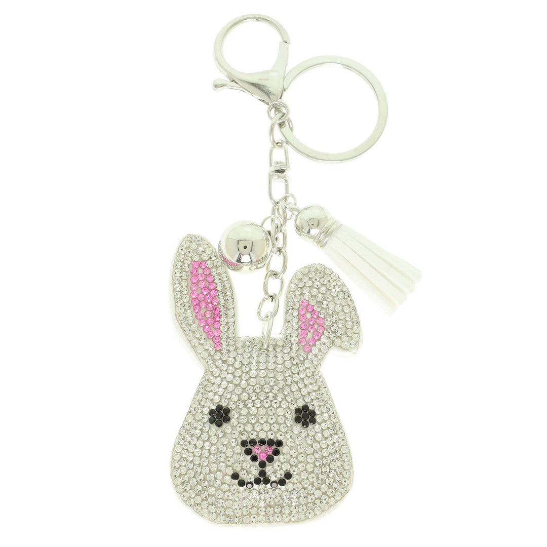 Cute Silver Bunny Jeweled Keychain
