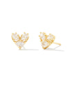 Katy Gold Heart Stud Earrings in White Crystal