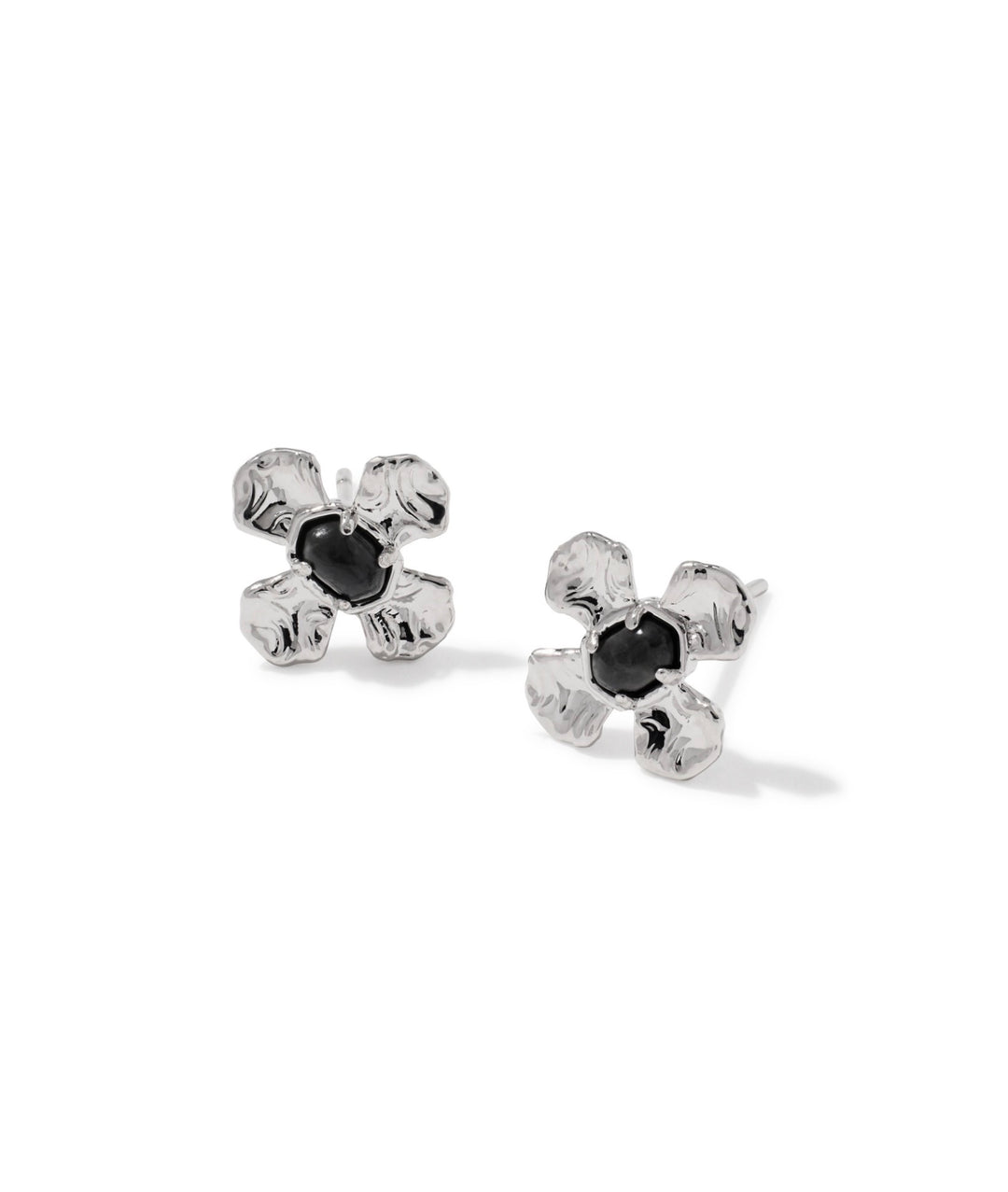 Leanne Silver Stud Earrings Silver Black Granite