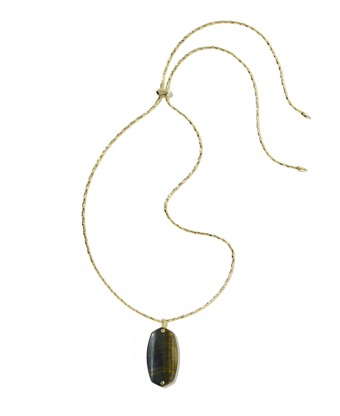 Danielle Riveted Gold Long Pendant Necklace Dark Brown Hawk’s Eye
