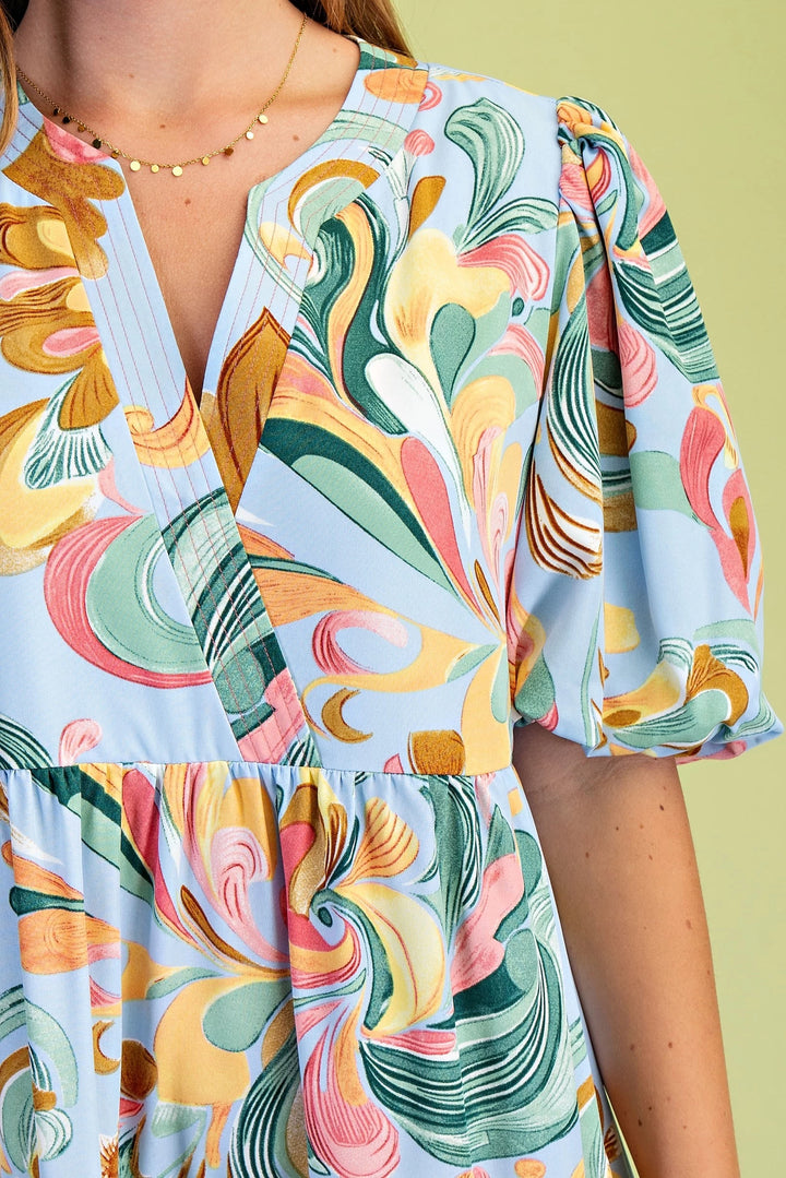 Swirl Printed Tiered Midi Dress