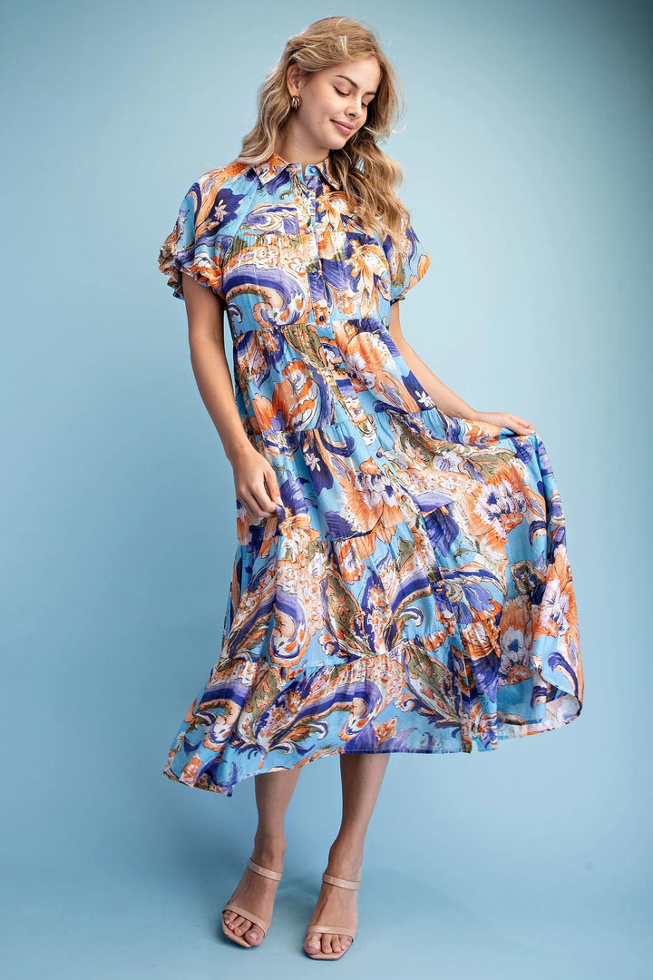 Blue Floral Mix Long Dress