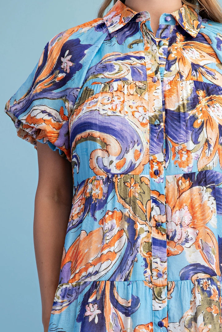 Blue Floral Mix Long Dress