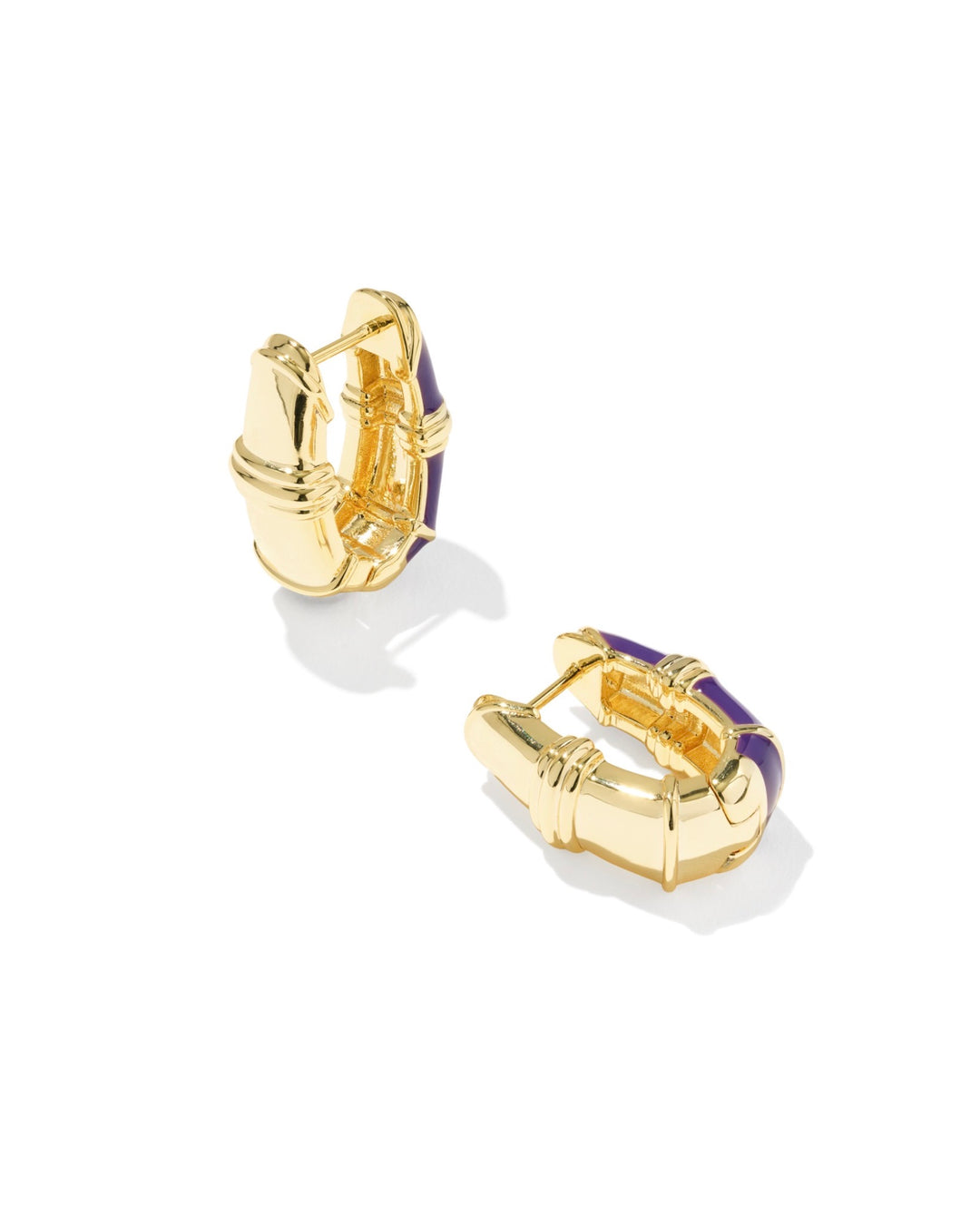 Courtney Gold Enamel Huggie Earrings Purple Enamel