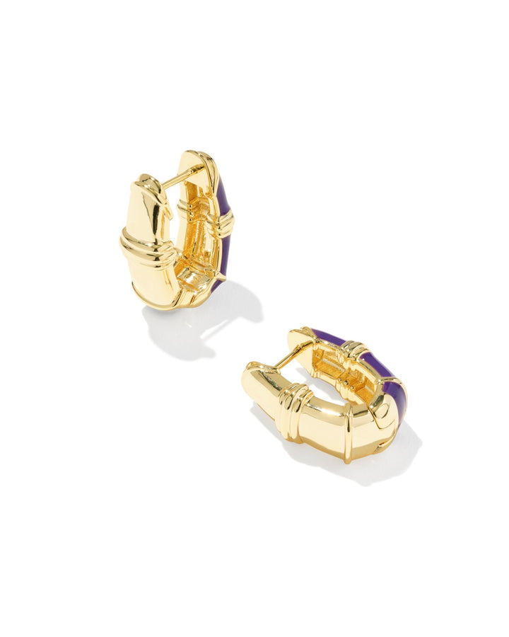 Courtney Gold Enamel Huggie Earrings Purple Enamel
