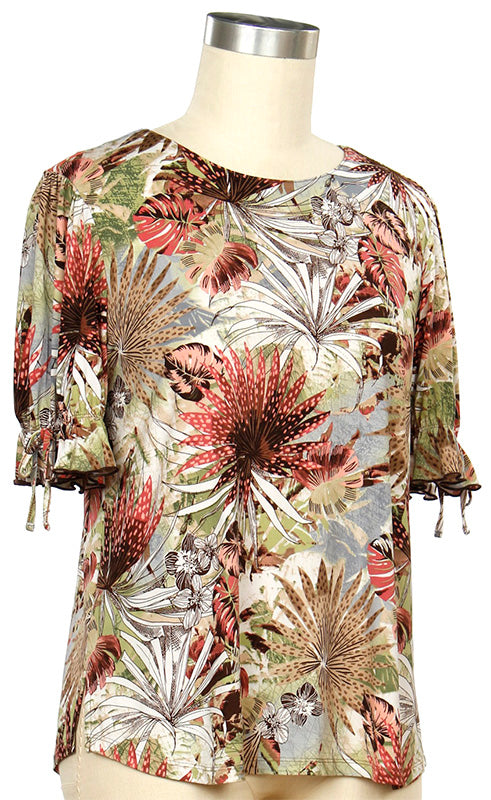 Rust and Green Print Top