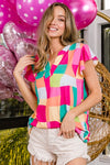 Multi Colored Jersey Knit V Neck Top
