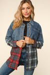 Denim and Plaid Button Top