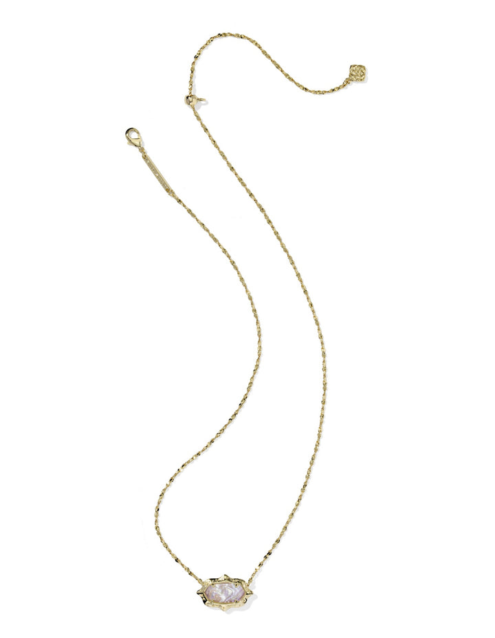 Kendra Scott- Elisa Scallop Frame Short Pendant Necklace Gold Light Pink Iridescent Abalone
