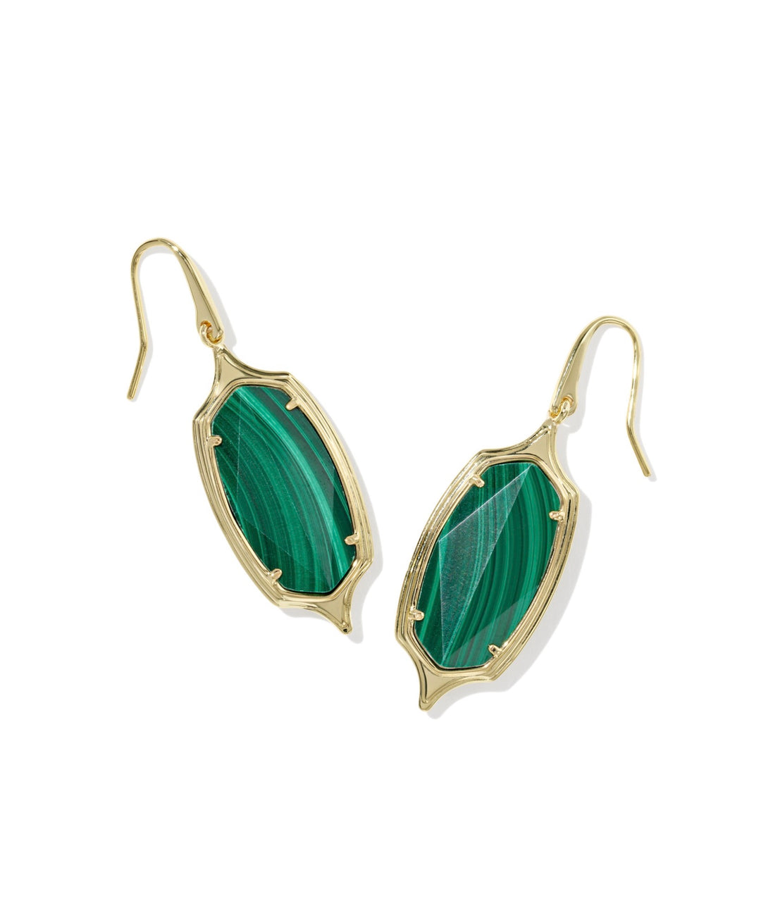 Dani Stepped Frame Gold Drop Earrings Green Malachite
