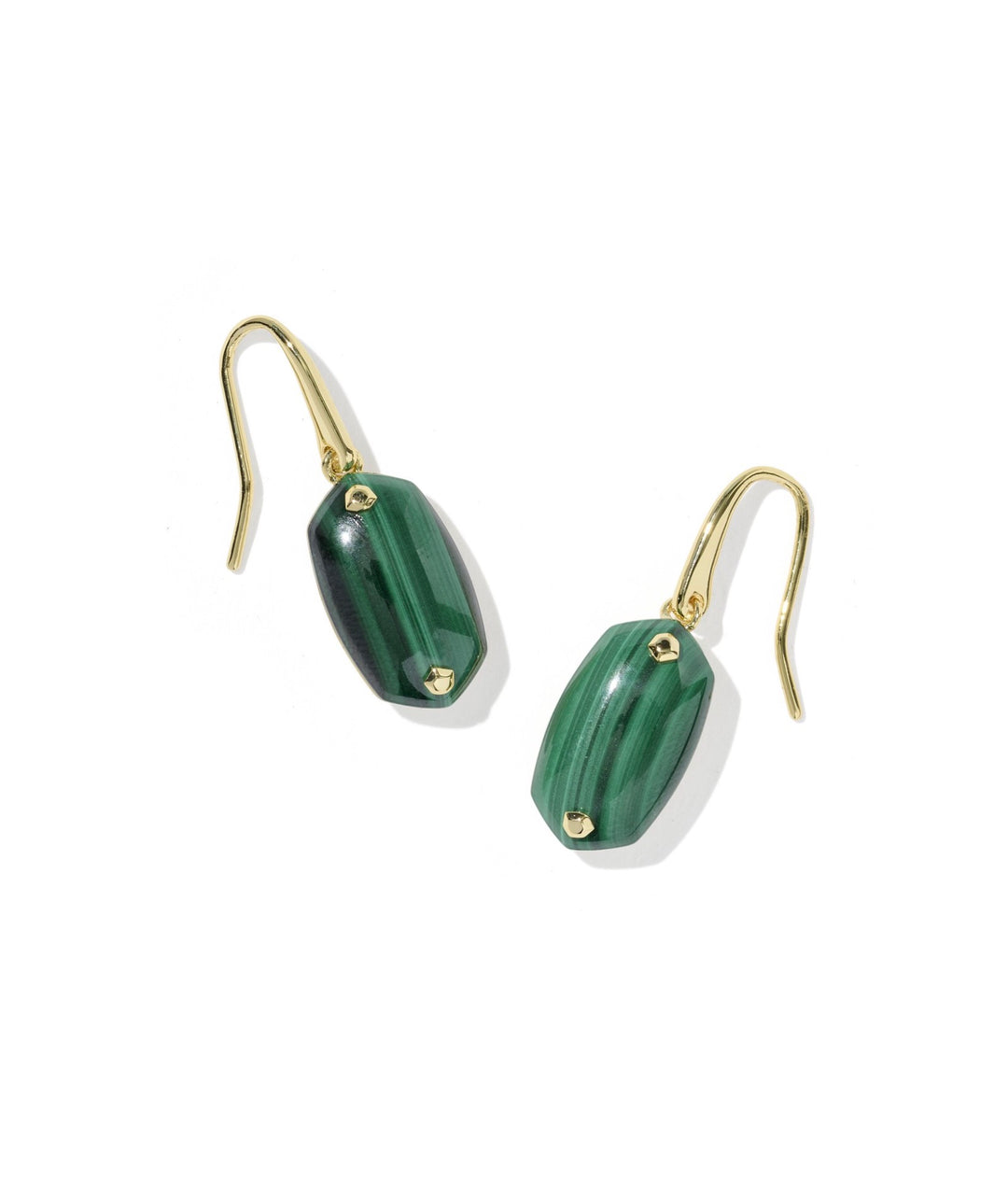 Lee Riveted Gold Drop Earrings Green Malachite
