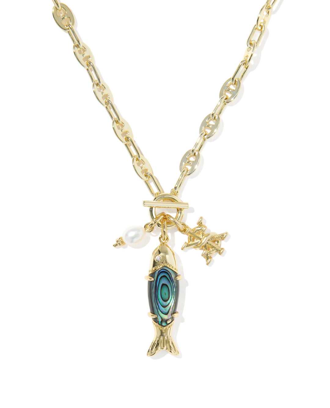 Parker Fish Long Charm Gold Abalone Shell Necklace