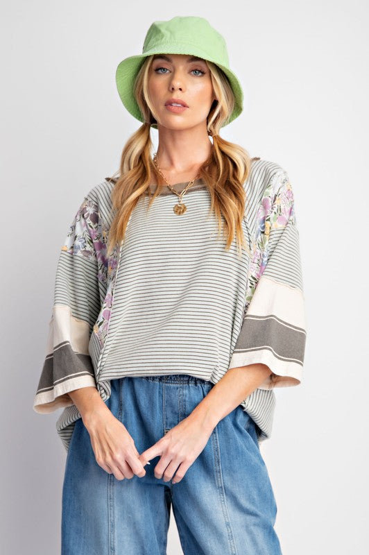 Striped Mixed Print Top