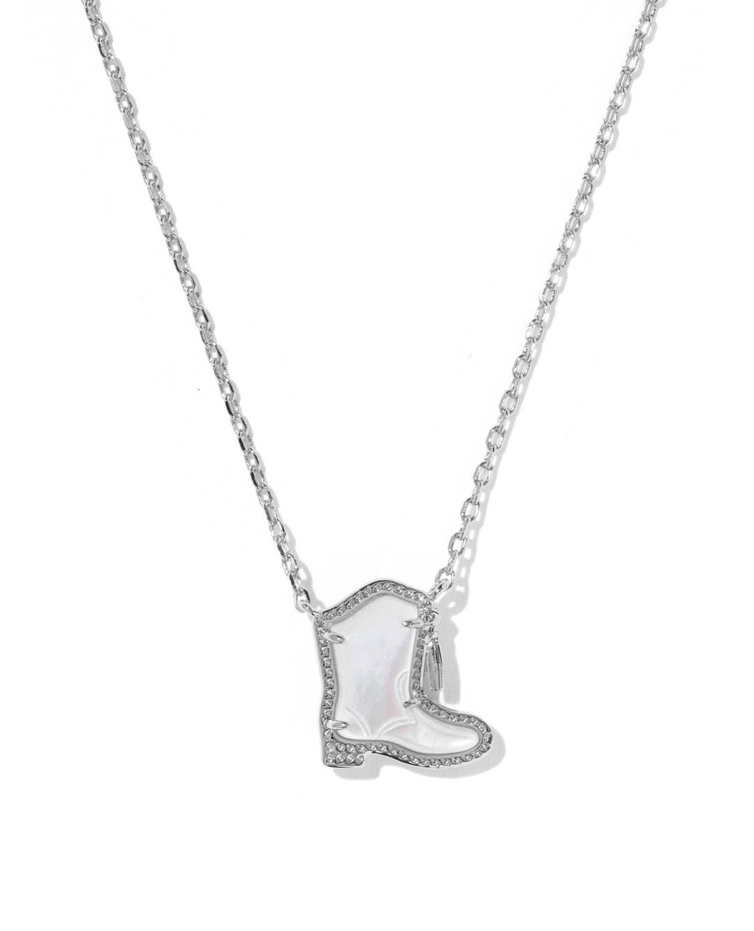 Drill Team Boot Silver Short Pendant Necklace Ivory Mother Of Pearl