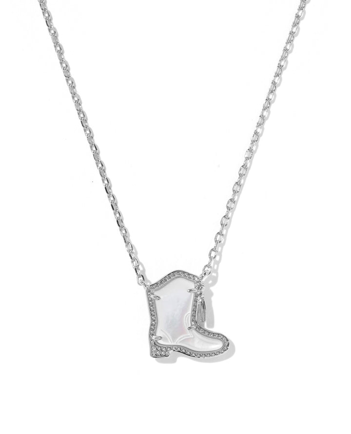 Drill Team Boot Silver Short Pendant Necklace Ivory Mother Of Pearl