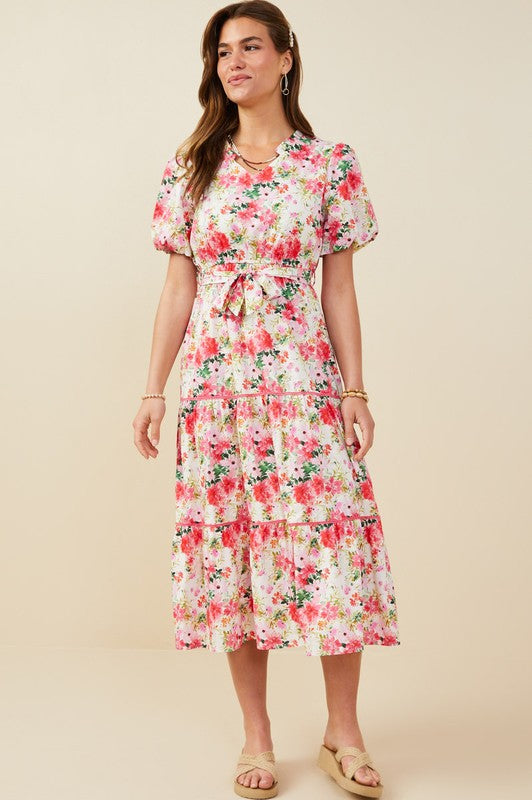 Long Belted Floral Dress