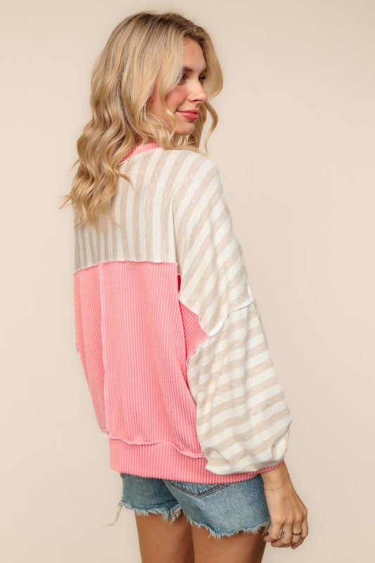 Oatmeal Loose Fit Striped Top