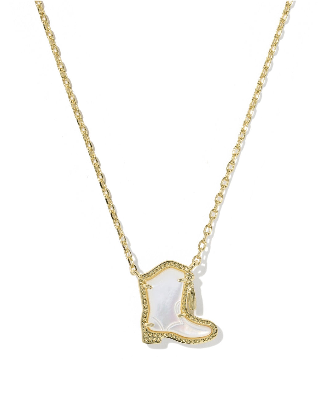 Drill Team Boot Gold Short Pendant Necklace Ivory Mother Of Pearl
