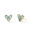 Katy Gold Heart Stud Earrings in Teal Glass
