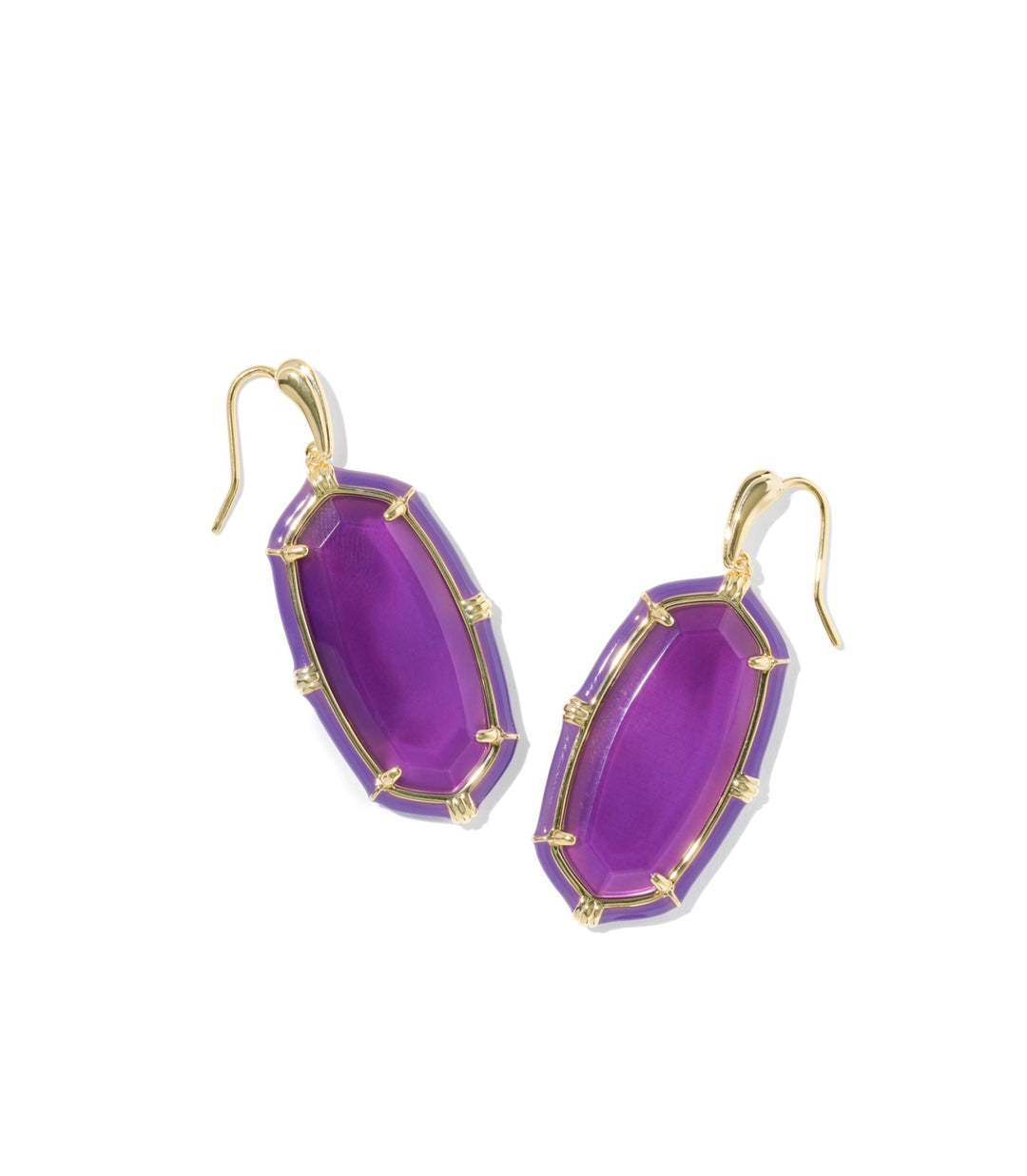 Elle Gold Enamel Drop Earrings Purple Mother Of Pearl
