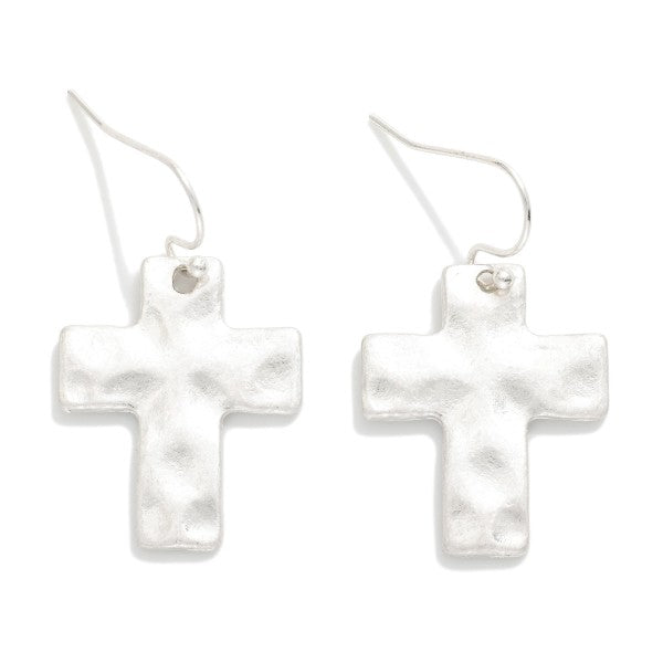 Hammered Cross Drop Earrings
