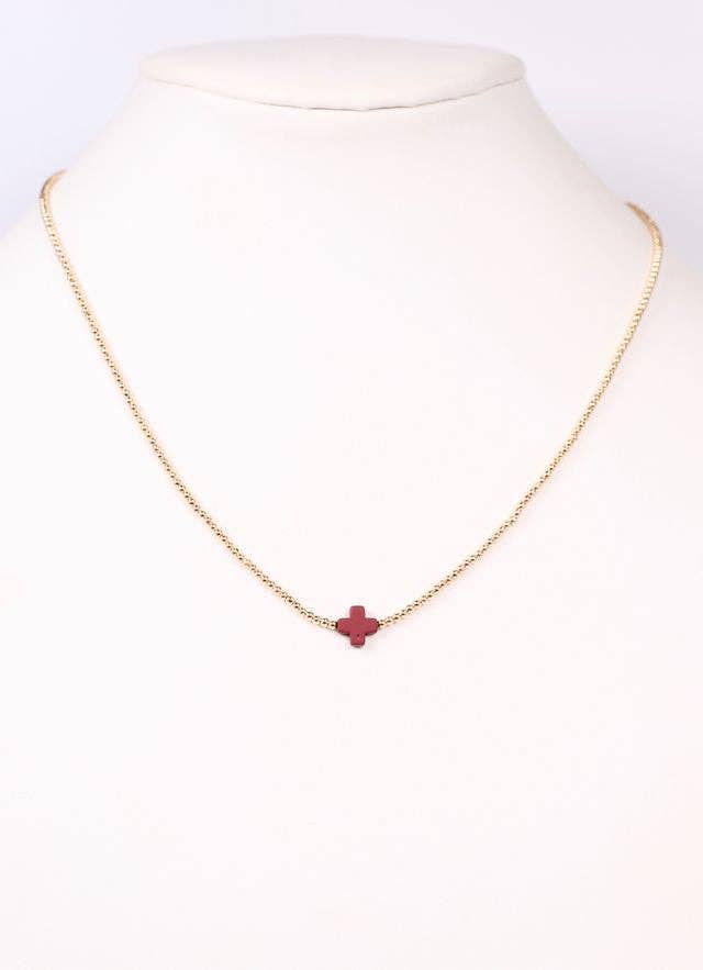 Beaded Necklace with Burgundy Cross