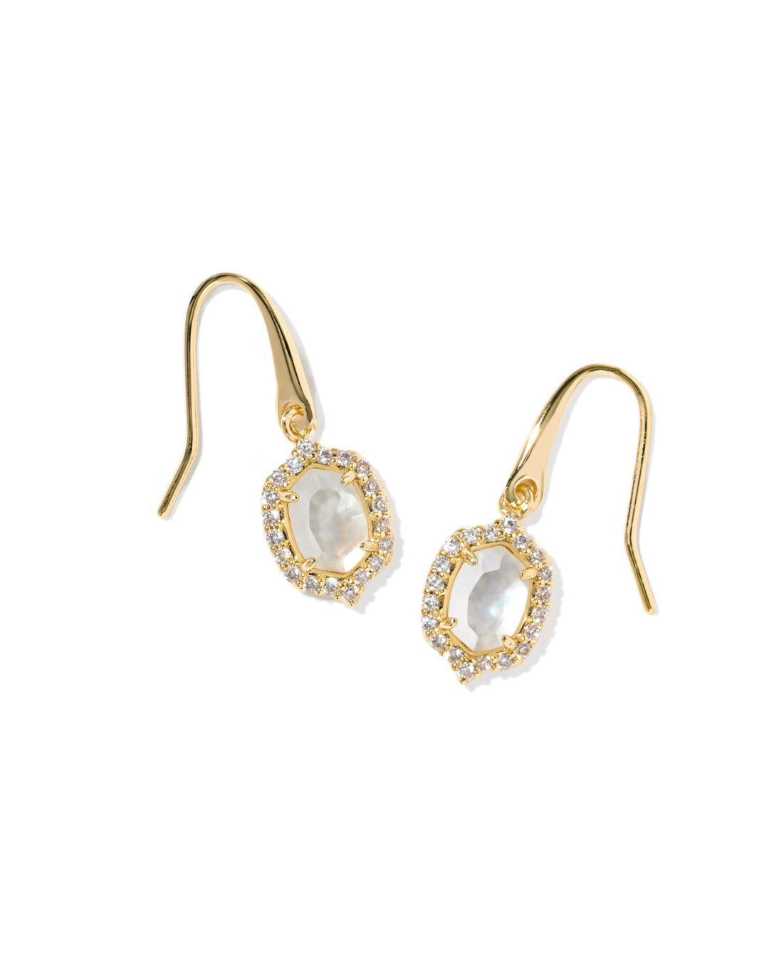 Daphne Crystal Frame Gold Drop Earrings Mother Of Pearl