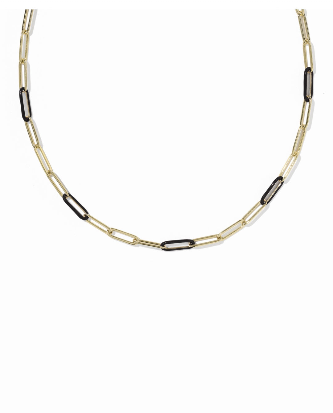 Courtney Gold Enamel Link and Chain Necklace Black Enamel