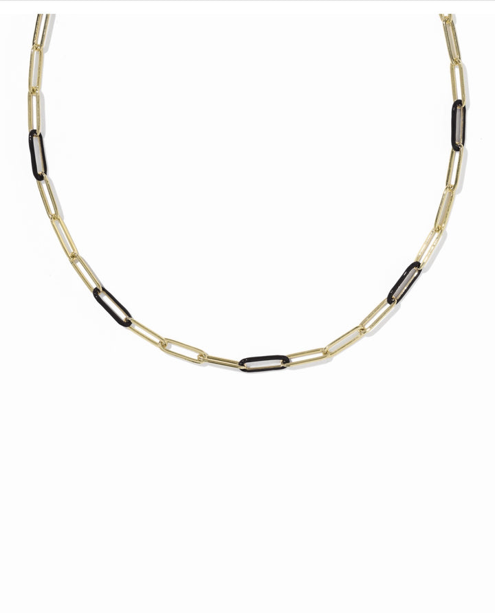 Courtney Gold Enamel Link and Chain Necklace Black Enamel