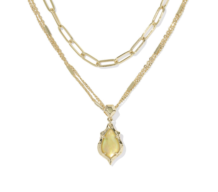 Kendra Scott- Adriana Scallop Frame Multi Strand Necklace Gold Yellow Iridescent Abalone